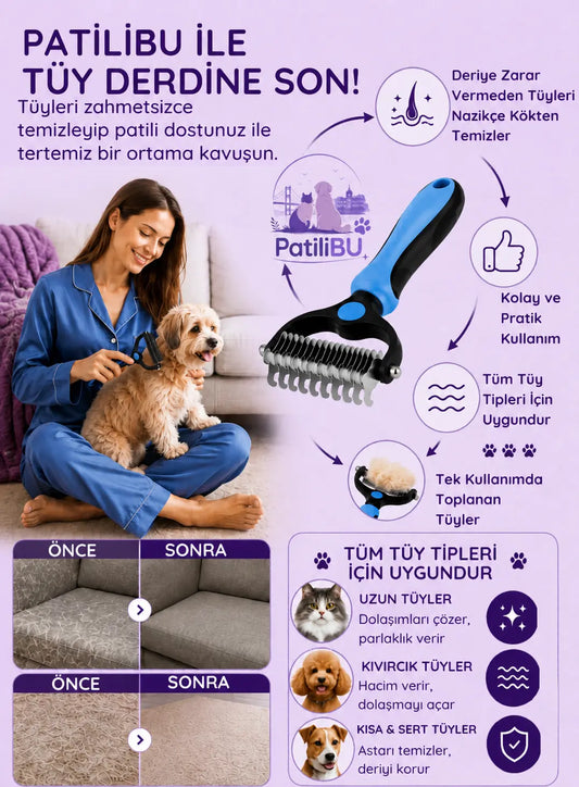 PatiliBU Çift Taraflı Tüy Toplama Tarağı✨