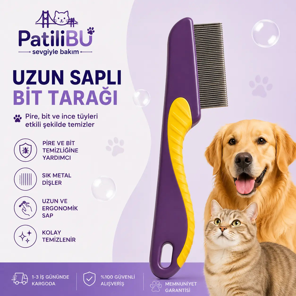 PatiliBU Uzun Saplı Bit Temizleme Tarağı
