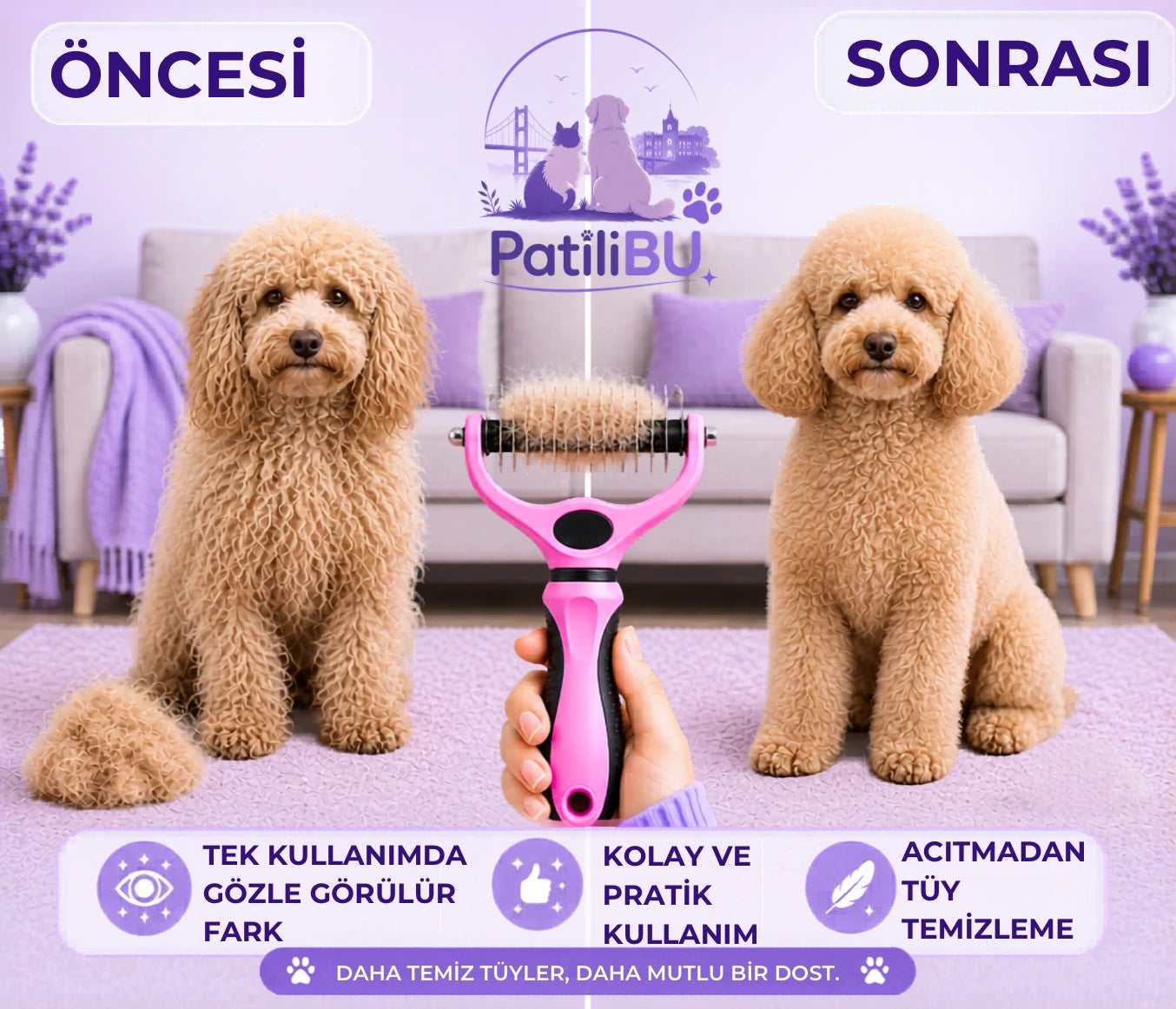 PatiliBU Çift Taraflı Tüy Toplama Tarağı✨